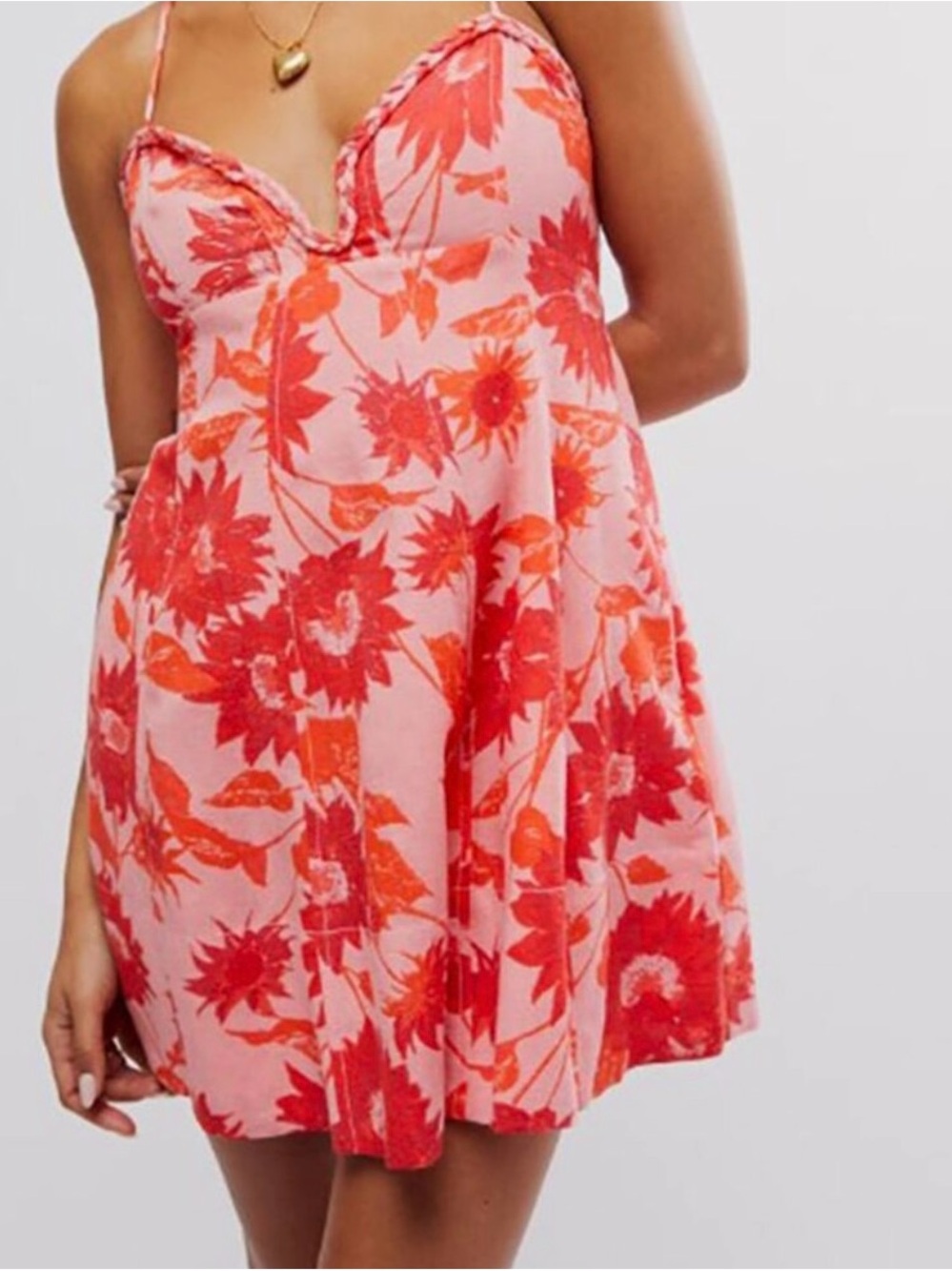 Free People Altura Pink Mini Dress with Red Floral Print